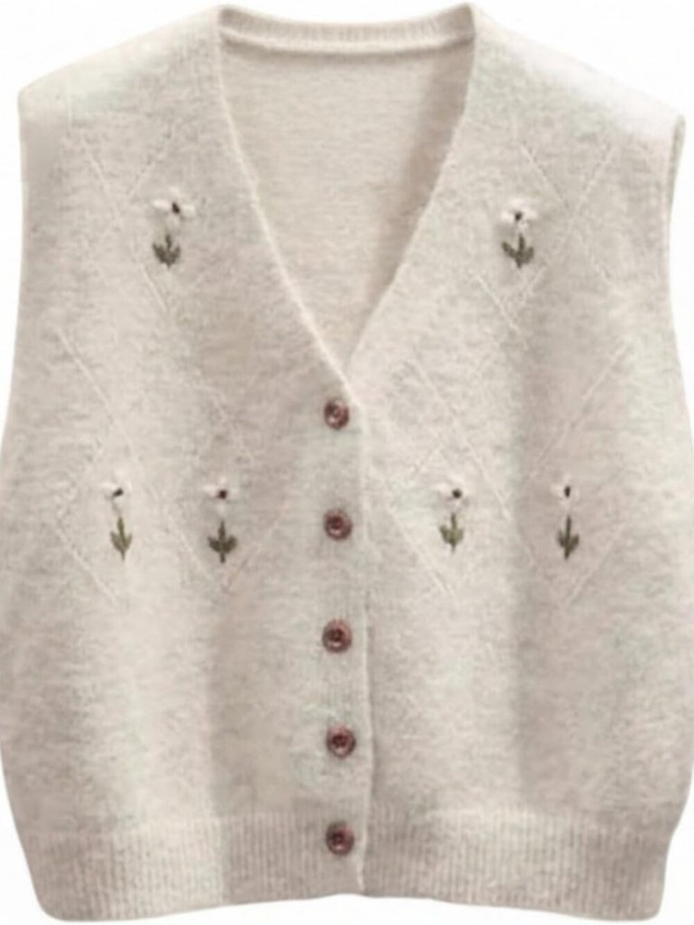 Floral Embroidery Sweater Vest - Boho Chic Button-Up Knit Top for Women
